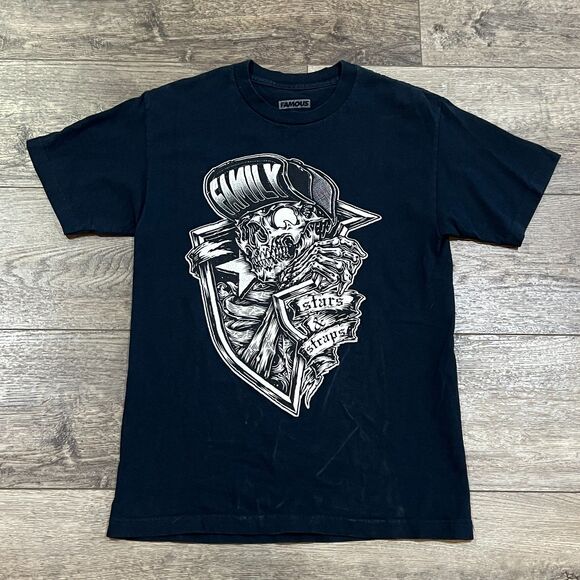 Vintage Y2K Famous Stars & Straps Skull Black Graphic Tee Shirt Men’s Medium - Picture 1 of 7